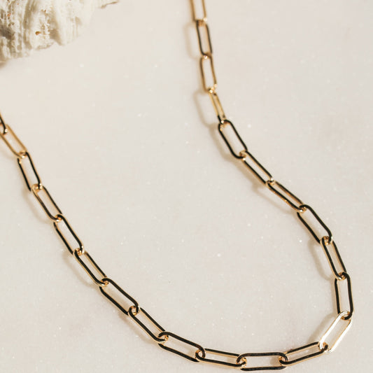 Elegant 9ct gold paperclip chain with bold modern links.