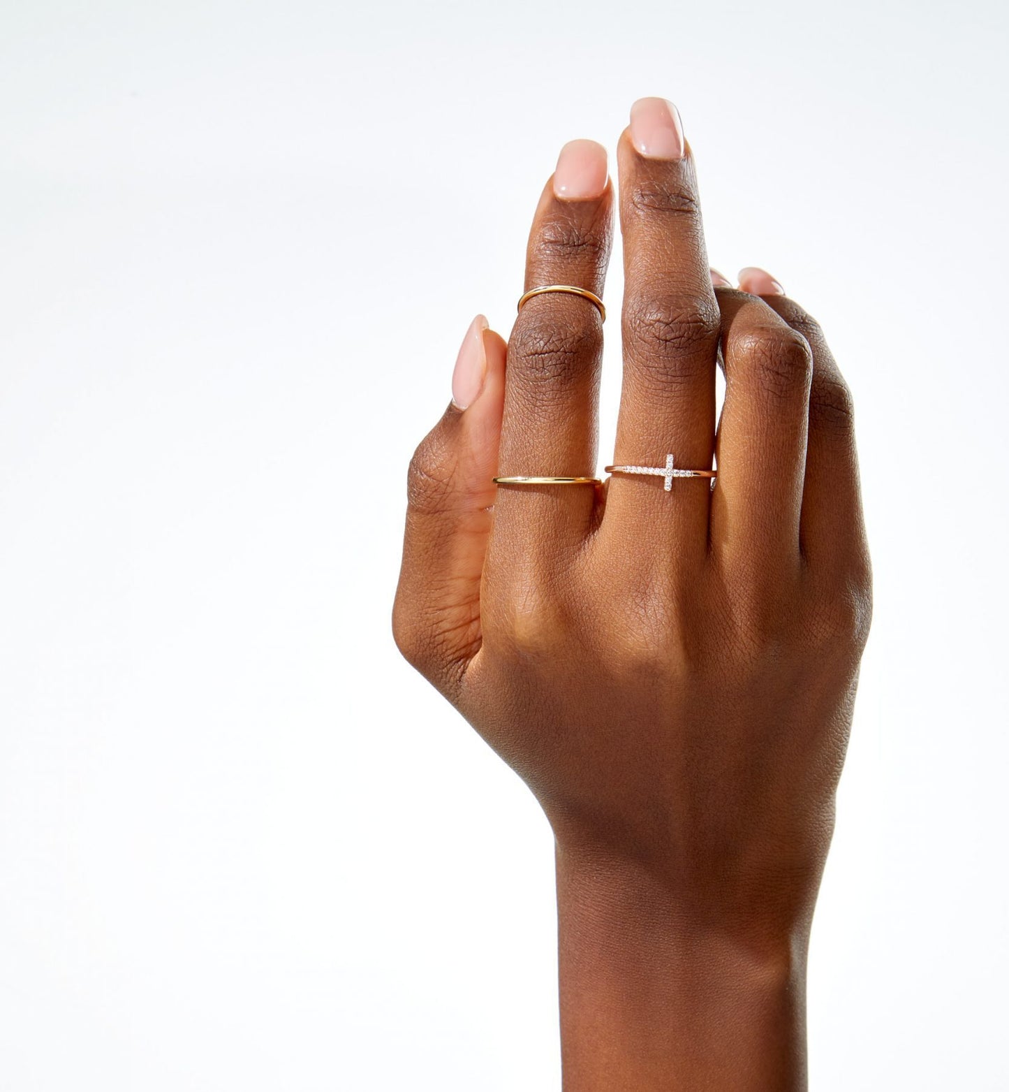 Minimalist gold cross ring with diamonds – spiritual fine jewellery