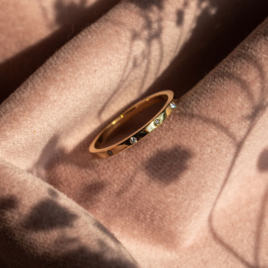 Gypsy ring in 9ct solid gold with six flush-set white diamonds – handcrafted fine jewellery