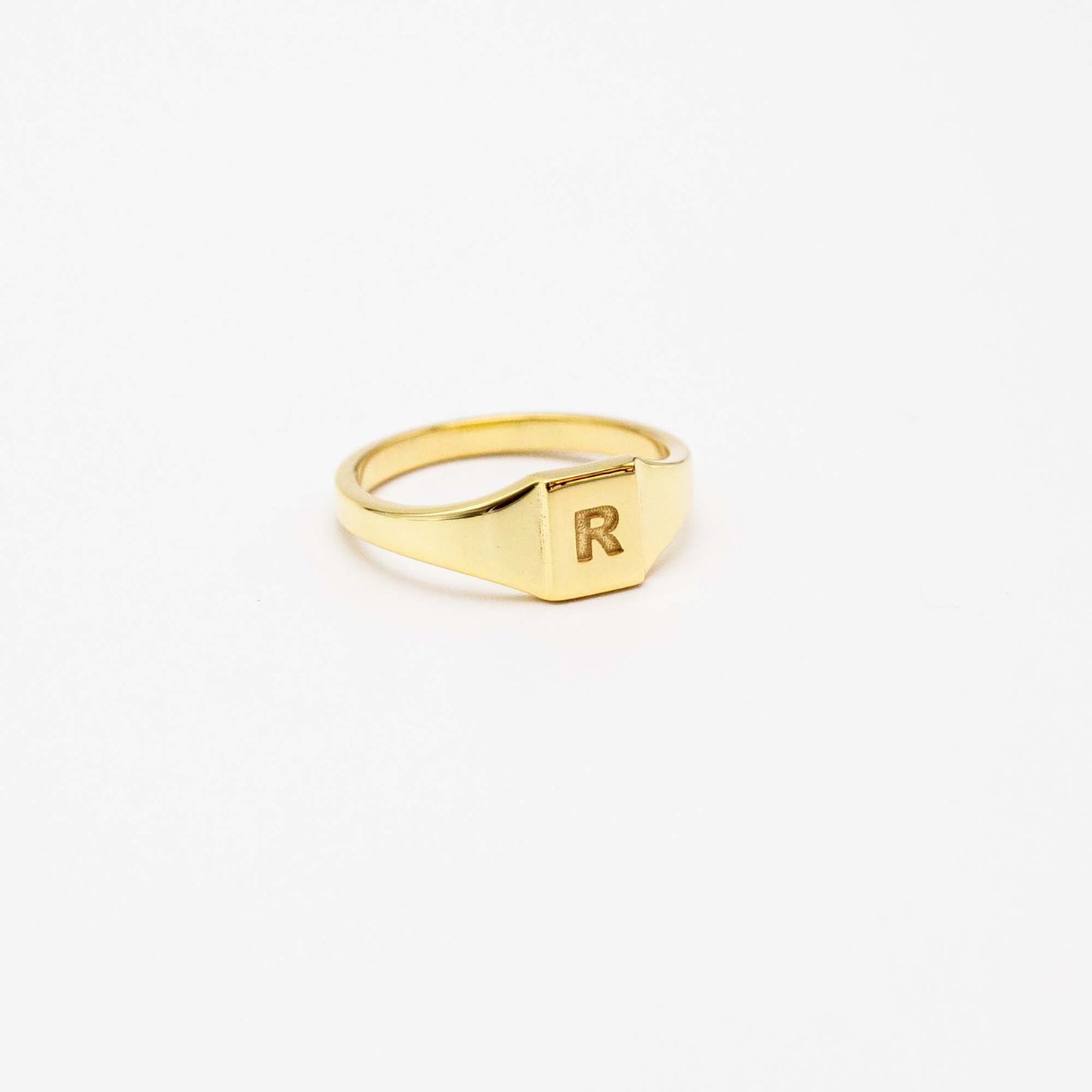 9ct gold pinky signet ring with personalised initial engraving