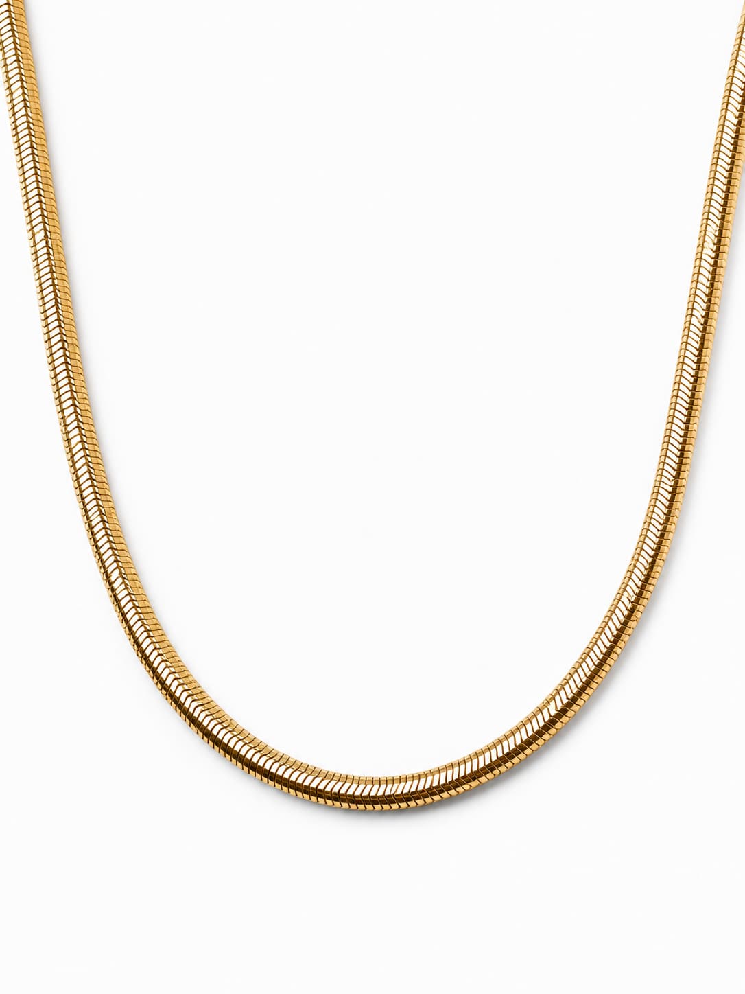 2.8mm flat snake chain in 9ct yellow gold on a white background