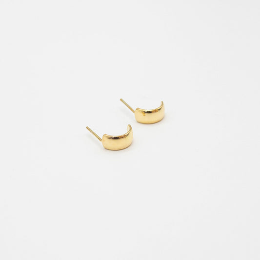 Pair of mini bold stud earrings in 9ct solid yellow gold, featuring a rounded 12mm design and butterfly backs.