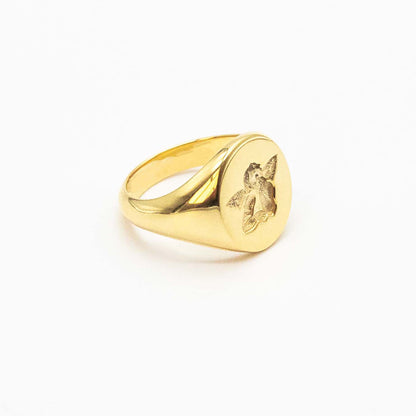 9ct gold Angel signet ring with engraved angel motif