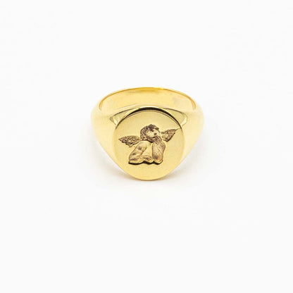 9ct gold Angel signet ring with engraved angel motif
