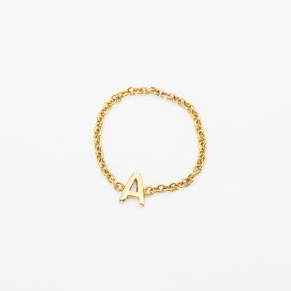 9ct solid gold chain initial ring with custom letter charm – dainty personalised jewellery