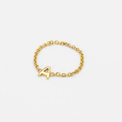 9ct solid gold chain initial ring with custom letter charm – dainty personalised jewellery