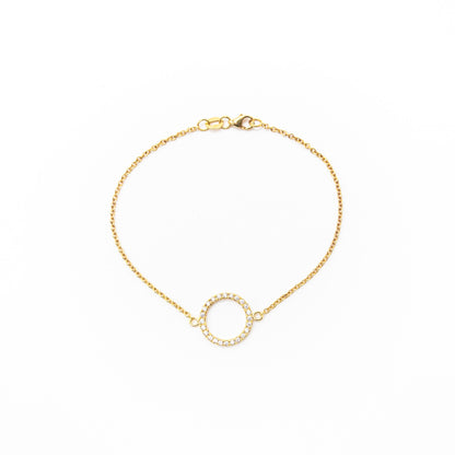 Elegant solid gold circle bracelet with 24 sparkling white diamonds, handmade by Leesha Fine Jewellery