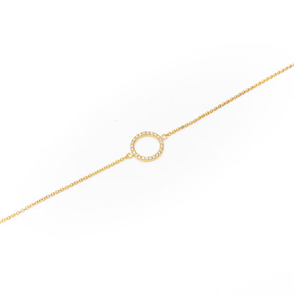 Elegant solid gold circle bracelet with 24 sparkling white diamonds, handmade by Leesha Fine Jewellery