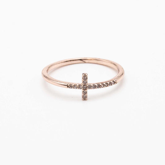Minimalist gold cross ring with diamonds – spiritual fine jewellery.