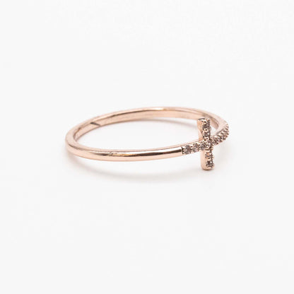 Minimalist gold cross ring with diamonds – spiritual fine jewellery