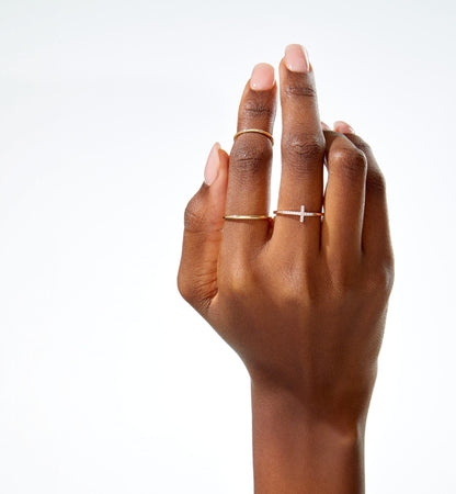 Minimalist gold cross ring with diamonds – spiritual fine jewellery