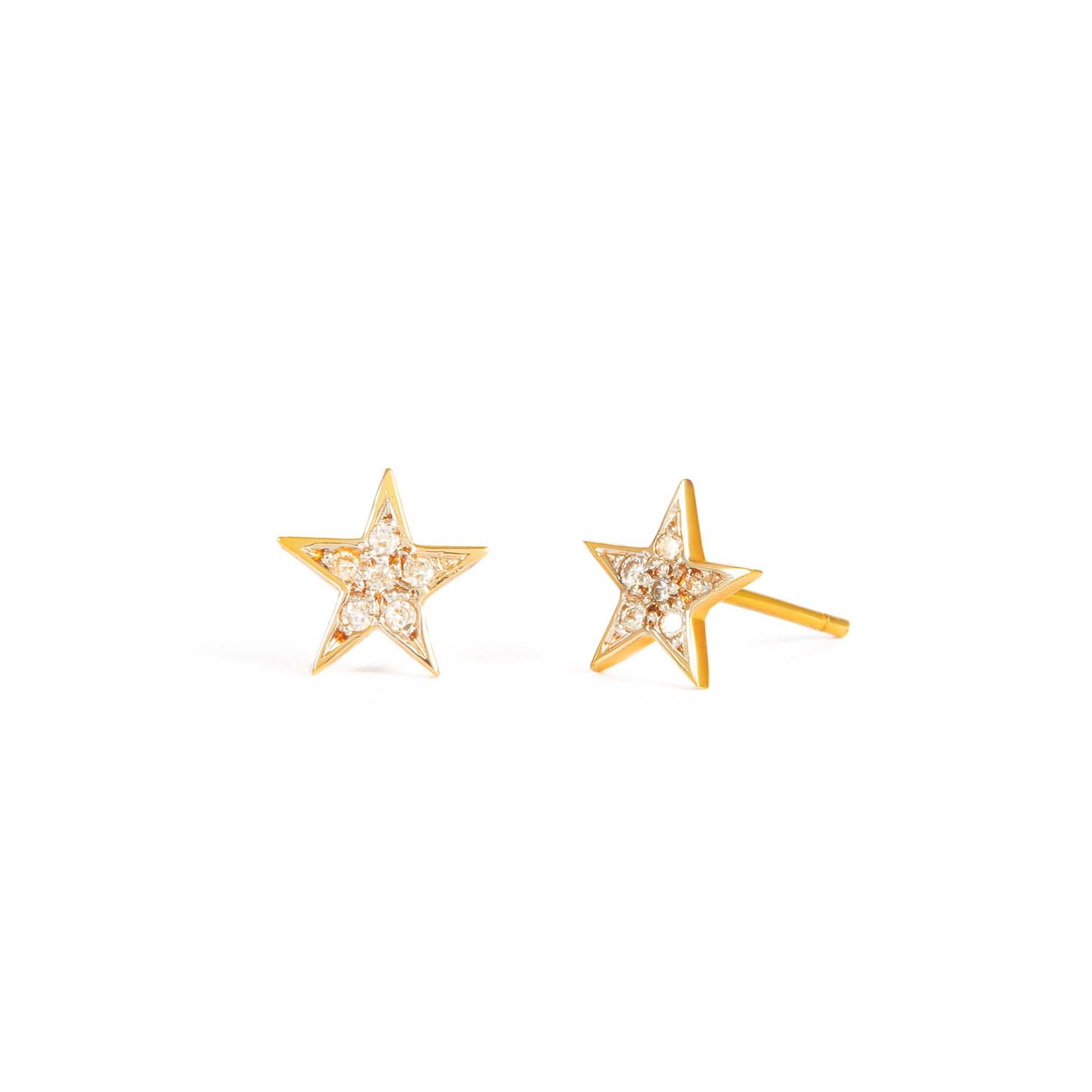 Close-up of 9ct gold star stud earrings with diamonds.