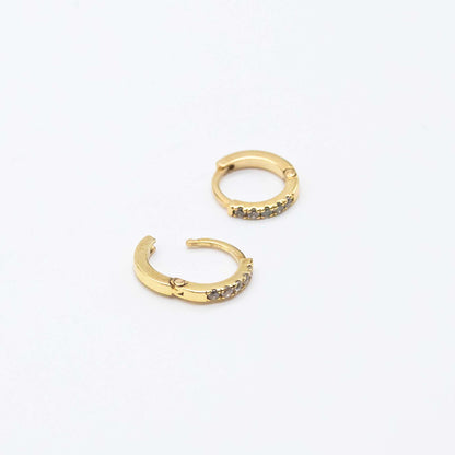 Pair of Mini Diamond Huggies 10mm in 9ct gold displayed on a white background