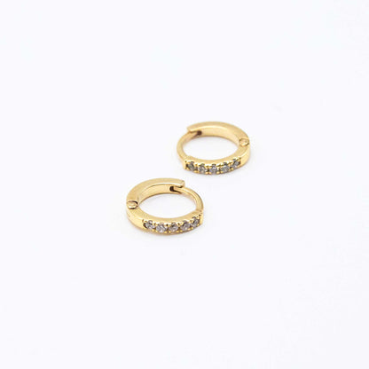 Pair of Mini Diamond Huggies 10mm in 9ct gold displayed on a white background