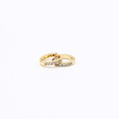 Pair of Mini Diamond Huggies 10mm in 9ct gold displayed on a white background