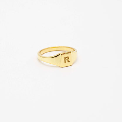 9ct gold pinky signet ring with personalised initial engraving