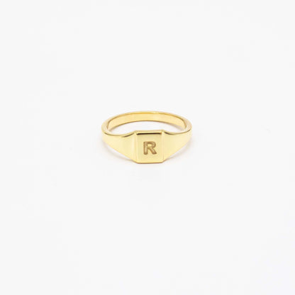 9ct gold pinky signet ring with personalised initial engraving